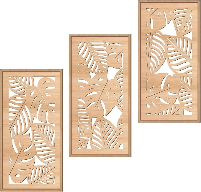 IARTTOP Tropical leaf Wood Wall Decor Framed Palm Monstera Leaves Wooden Wall by IARTTOP