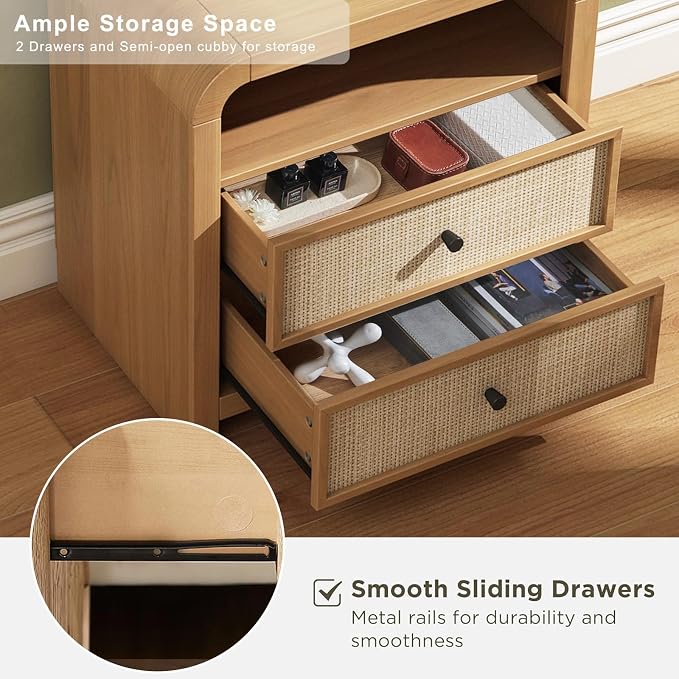 Oak&Sparrow Rattan Nightstand Set of 2, 23.6'' Rattan End Table - Image 6