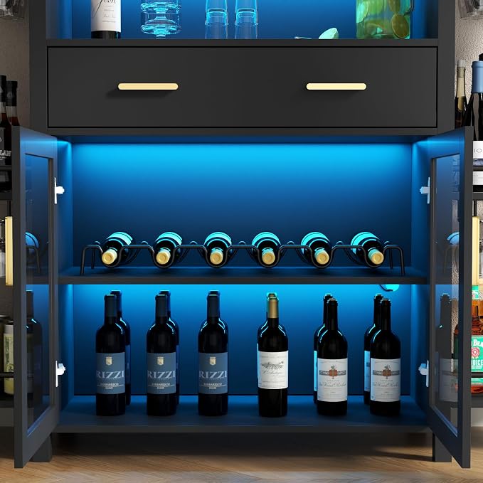 Loomie Bar Table Cabinet with LED Lights & Drawer, 8-Tier Wine Bar Cabinet with - Image 8