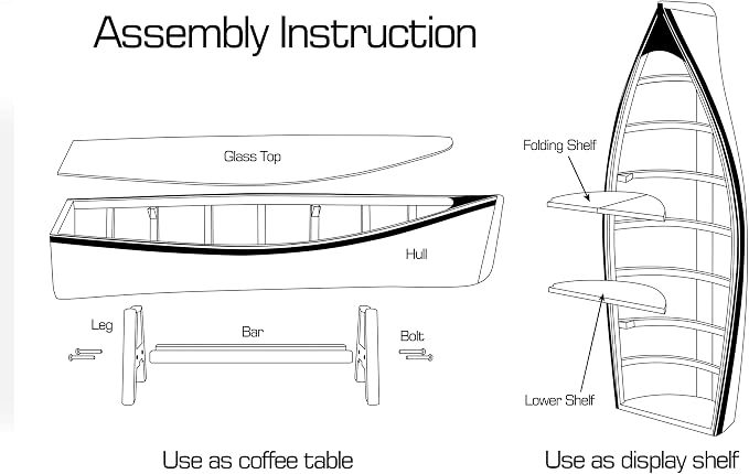 SAILINGSTORY Wooden Boat Coffee Table Boat Bookshelf Coastal Coffee Table - Image 6