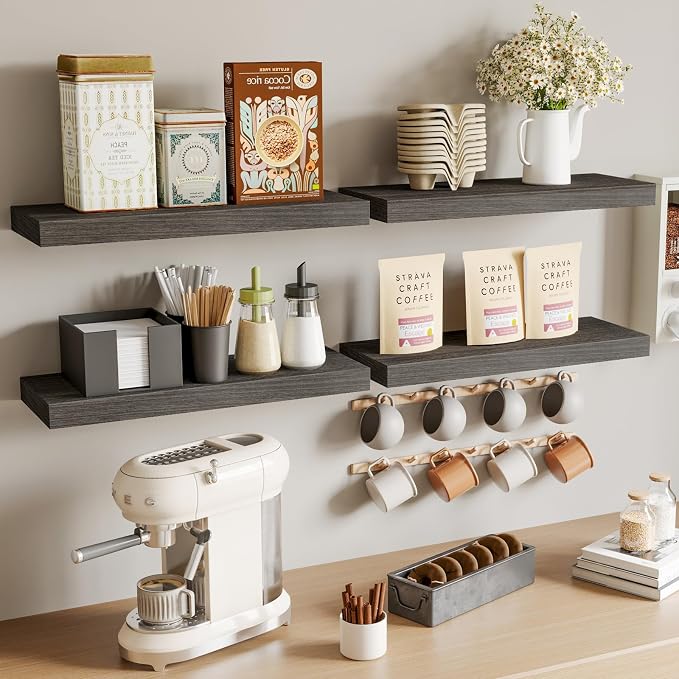 Fixwal 15.7in Floating Shelves, Rustic Wood Finish Wall Shelves Set of 4 - Image 7