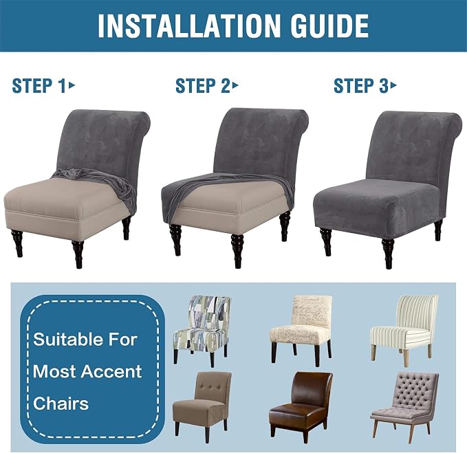 H.VERSAILTEX Armless Accent Chair Covers Thick Velvet Armless Chair Slipcovers - Image 7