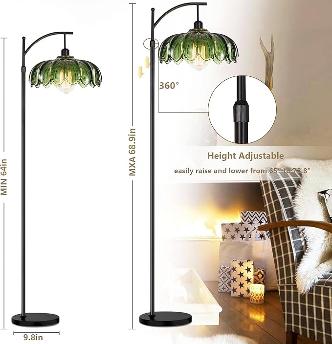 QIYIZM Glass Floor Lamp for Living Room, Mid Century Modern Brass Tall Lamp - Image 7