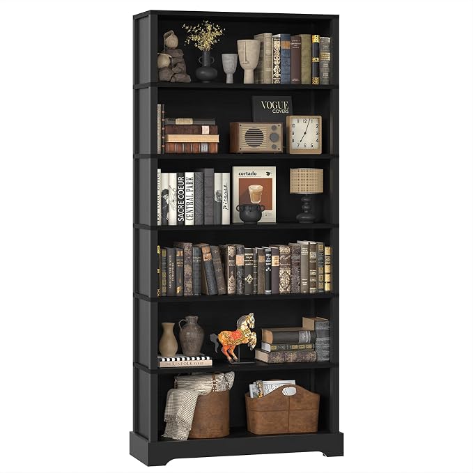 TVU 6-Tier Wooden Bookshelf, 77.2" Tall Farmhouse Style Open Bookcase, 31.5" W by TVU
