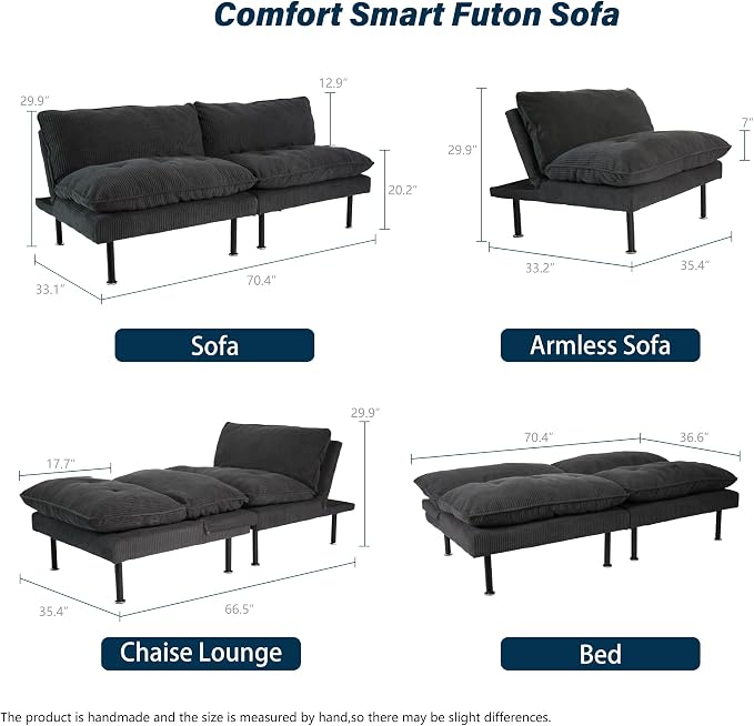 Ribilake 70" Futon Sofa Bed, 4 in 1 Multi-Function Couch Sleeper - Image 3