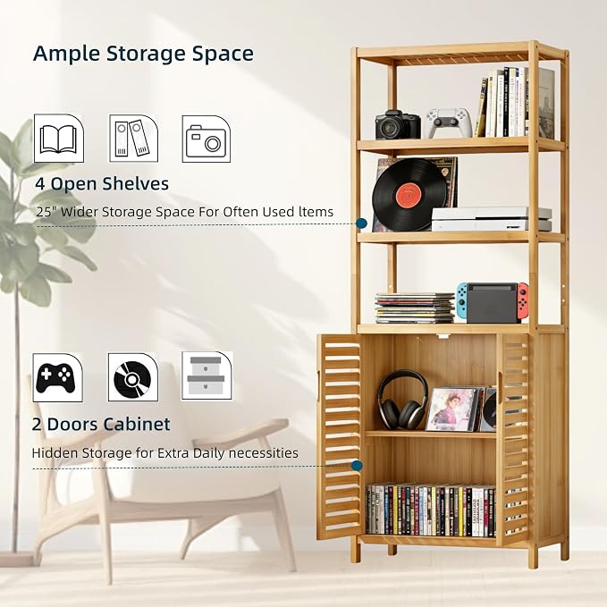 HIFIT 2 Set Tall Shelf Unit Bamboo Storage Cabinet - Image 8