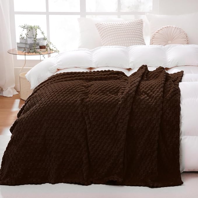 Puncuntex Brown Throw Blanket 60"×80" inches Fuzzy 3D Jacquard Decorative - Image 4