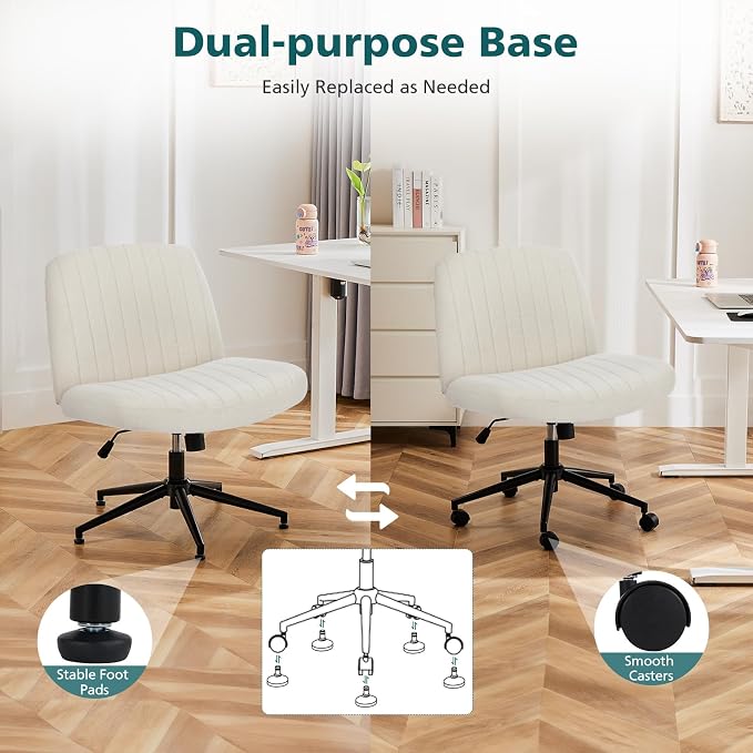 OLIXIS Criss Cross Chair with Wheels Wide Cross Legged Office Desk Vanity Chair - Image 5