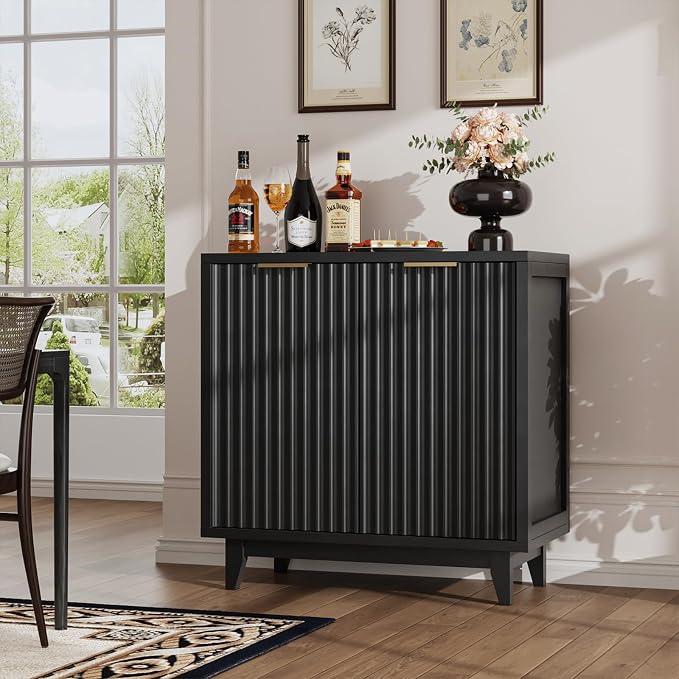 Fluted Coffee Bar Cabinet with Storage, Modern Sideboard Buffet Cabinet with - Image 8