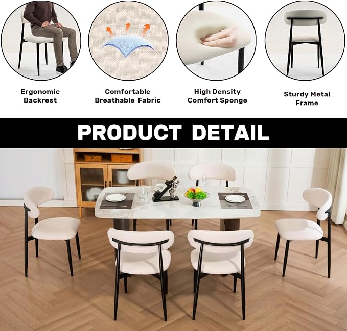 UVV Dining Chairs Set of 6, Metal Kitchen Chairs - Image 8