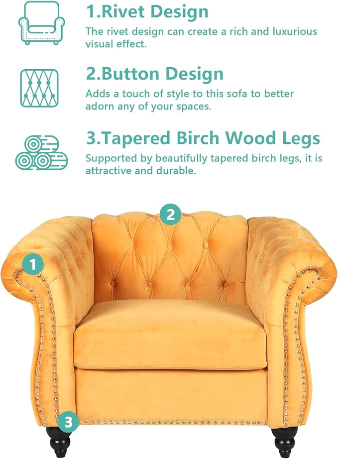 QHITTY 3 Piece Living Room Set, Sectional Chesterfield Sofa Chair Contemporary - Image 3