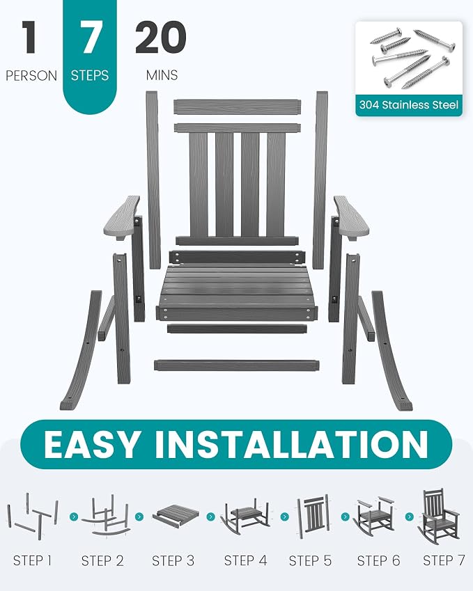 SERWALL Outdoor Rocking Chair Set of 4, HDPE Rocking Chair - Image 7