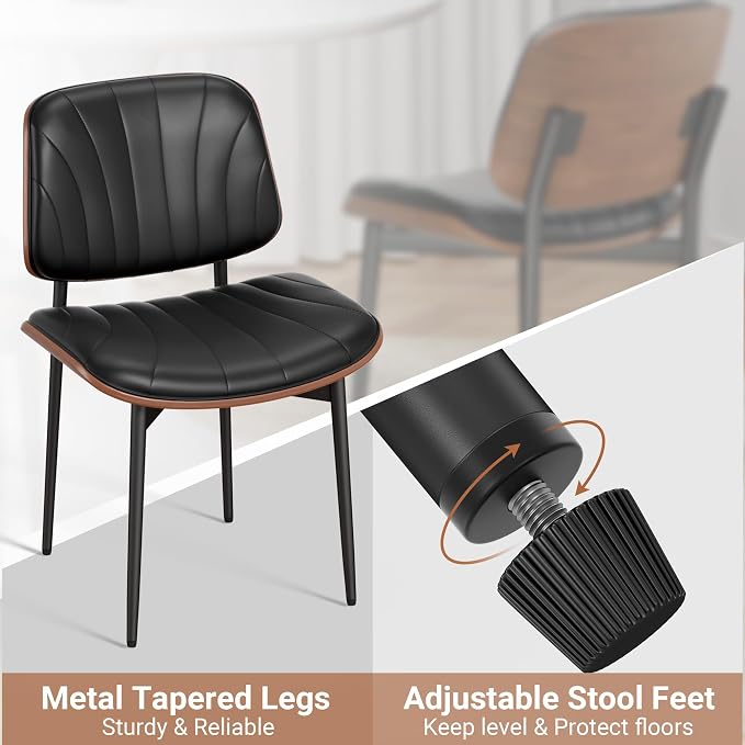 REONEY Dining Chairs Set of 6, Mid-Century Modern Upholstered PU Leather Chairs - Image 7