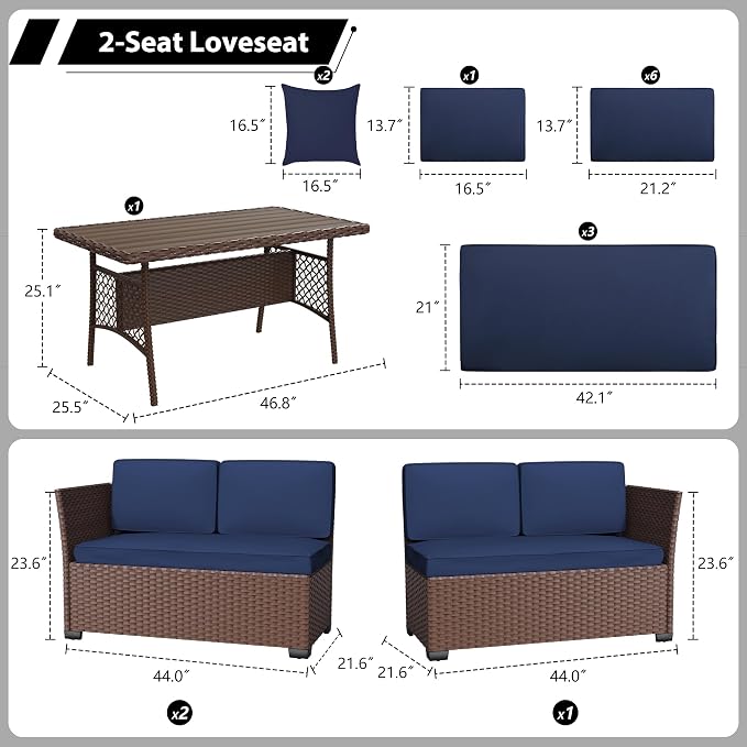 KIGOTY 7 Piece Patio Furniture Set, Outdoor PE Wicker Rattan Outdoor Dining Set - Image 2