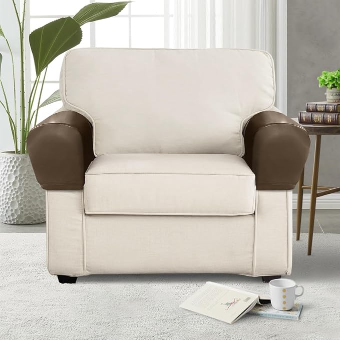 PU Leather Armrest Covers for Sofa Couch Arm Slipcover Set of 2 Stretch - Image 2