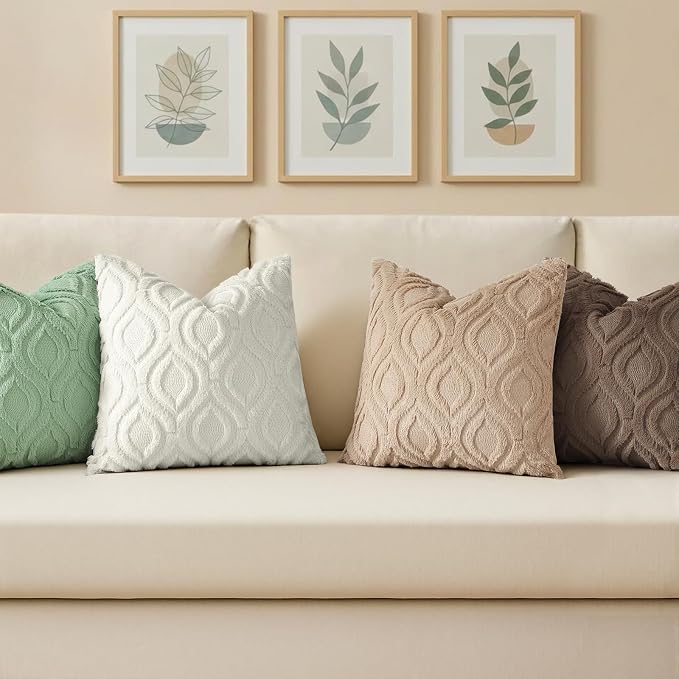 decorUhome Throw Pillow Covers 22x22 Inch Set of 2, Soft Plush Faux Wool Sage - Image 4
