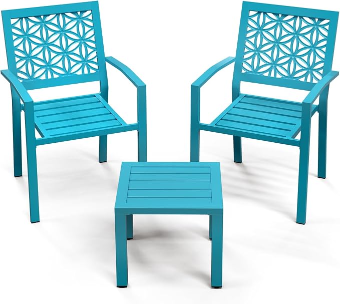 VINGLI 3-Piece Outdoor Bistro Set, Stackable Modern Metal Steel Table and Chairs by VINGLI