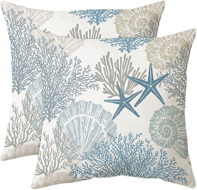 Tritard Nautical Coastal Throw Pillow Covers 16x16 Set of 2 Beach Themed Ocean by Tritard