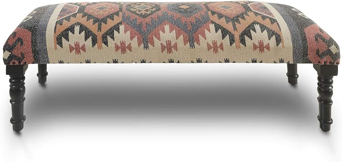 LR Home Upholstered Bench for Bedroom End of Bed |Southwestern Vintage Ottoman by LRHome