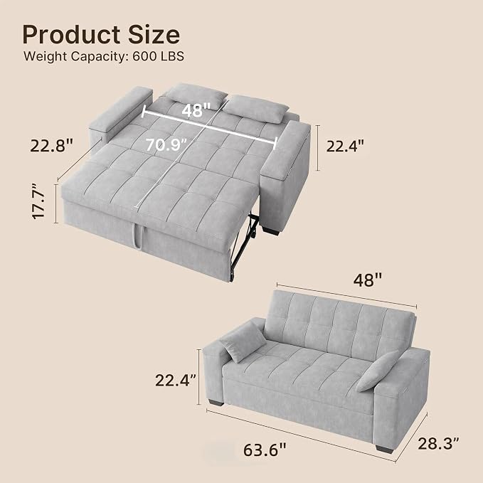 Gizoon Convertible Sofa Bed Futon, 70.9'' Sleeper Loveseat - Image 2
