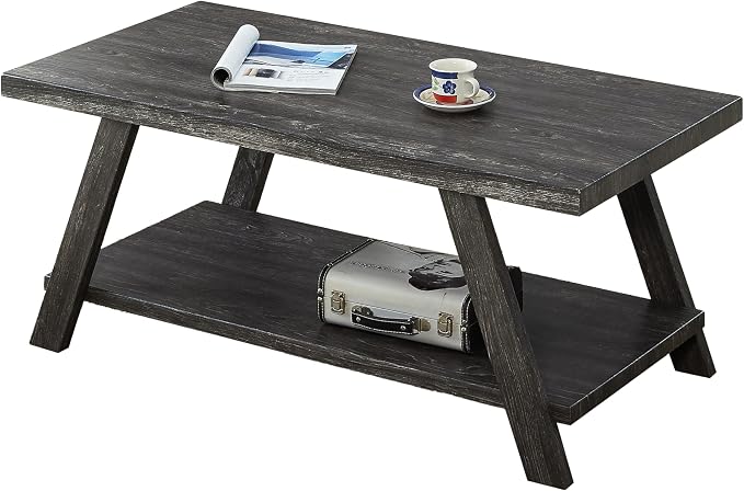 Contemporary Wood Coffee Table 48 in, Charcoal Living Room Table - Image 7