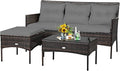 Tangkula 3 Pieces Patio Conversation Set, All Weather Outdoor PE Rattan Wicker by TANGKULA