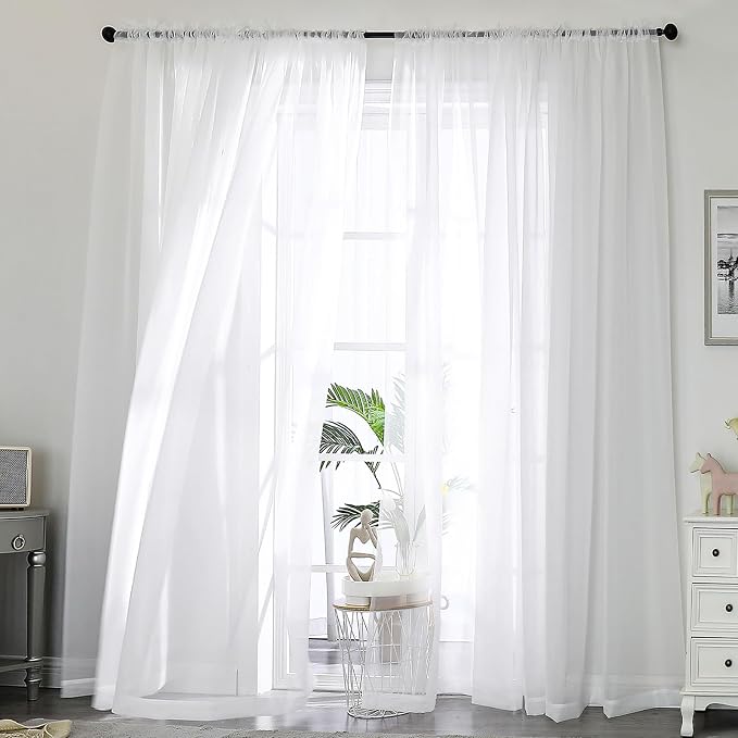 OWENIE Sheer White Curtains 108 Inches Long by OWENIE