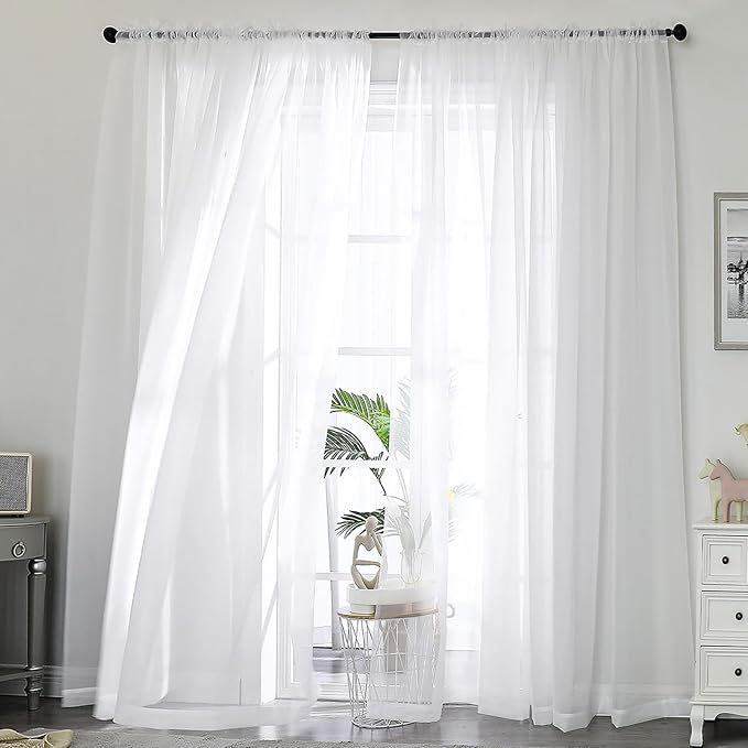 OWENIE Sheer White Curtains, Sheer Curtains 96 inches Long 2 Panels Set by OWENIE