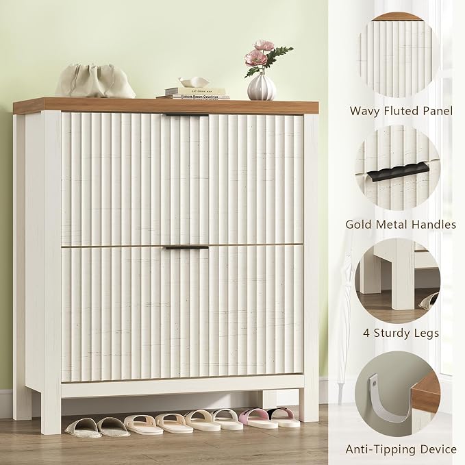 YOMILUVE Shoe Cabinet Storage for Entryway, Fluted Shoe Cabinet - Image 7
