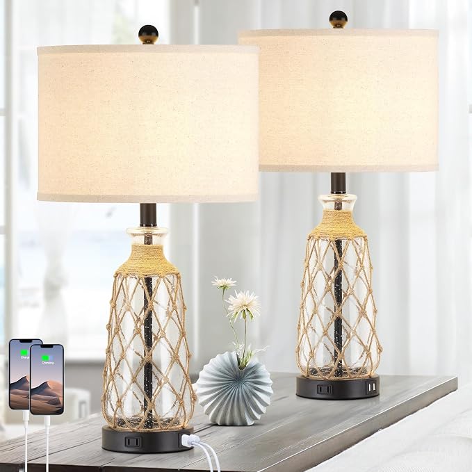 Ruzectt 25.5" Coastal Glass Table Lamps Set of 2, 3-Way Dimmable Touch Control - Image 8