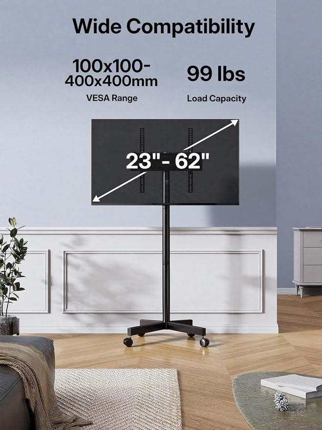 PERLESMITH Rolling TV Stand for 23–62 Inch TVs, Outdoor Mobile TV Cart Holds up - Image 2
