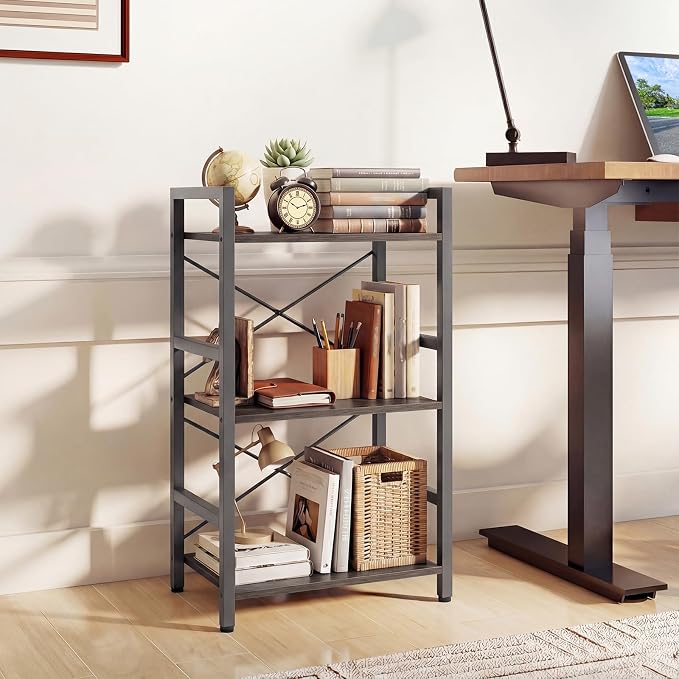 Tangkula 3-Tier Industrial Bookshelf, 16.5" Width Wooden Open Bookcase - Image 5