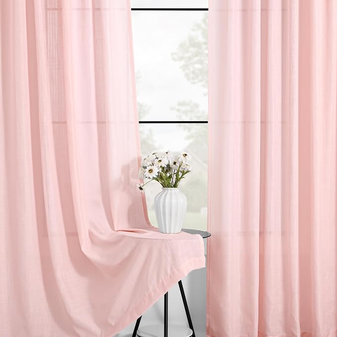 Blush Pink Semi Sheer Linen Curtains - Image 3