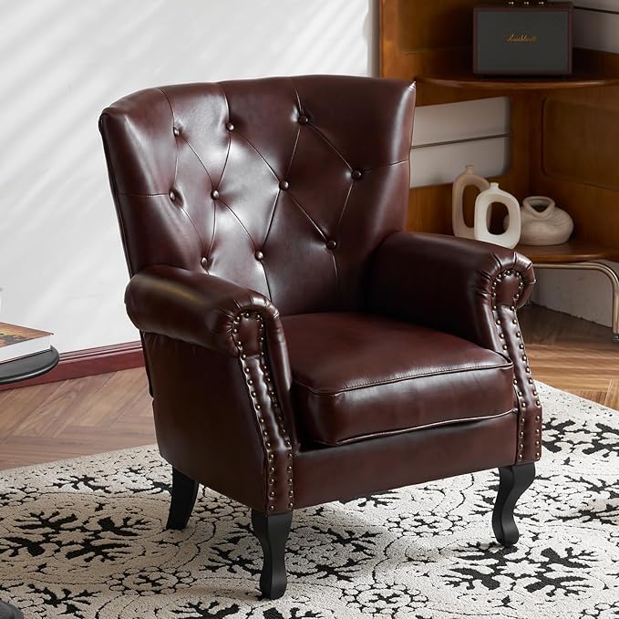 Modern Faux Leather Accent Chair, Upholstered Mid-Century Armchair - Image 2