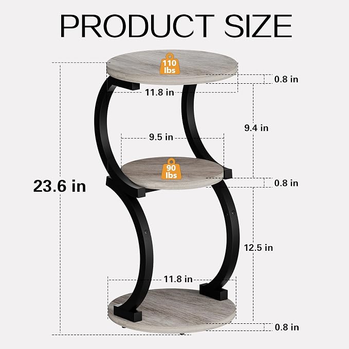 JUSTOGO Small Round Side Table, 3-Tier End Table - Image 3