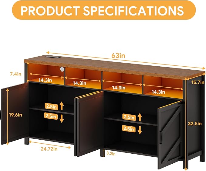 knoworld 63'' Buffet Sideboard - Image 2
