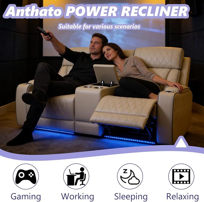 Power Recliner Sofa Set, Living Room Furniture Sets, Leather Reclining Sofa Set - Image 3