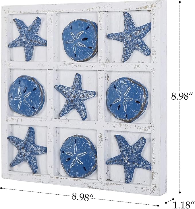 NIKKY HOME Beach Decor Tic Tac Toe 5 Sand Dollars & 5 Starfish Pieces Wood - Image 6