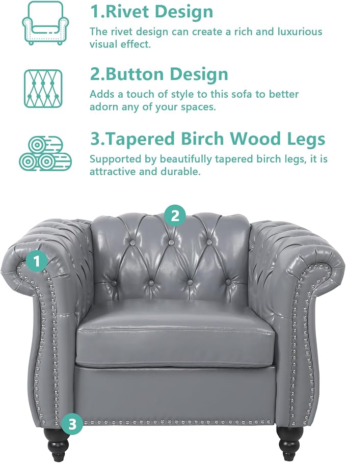 QHITTY 2 Piece Living Room Set, Sectional Chesterfield Sofa Chair Contemporary - Image 3