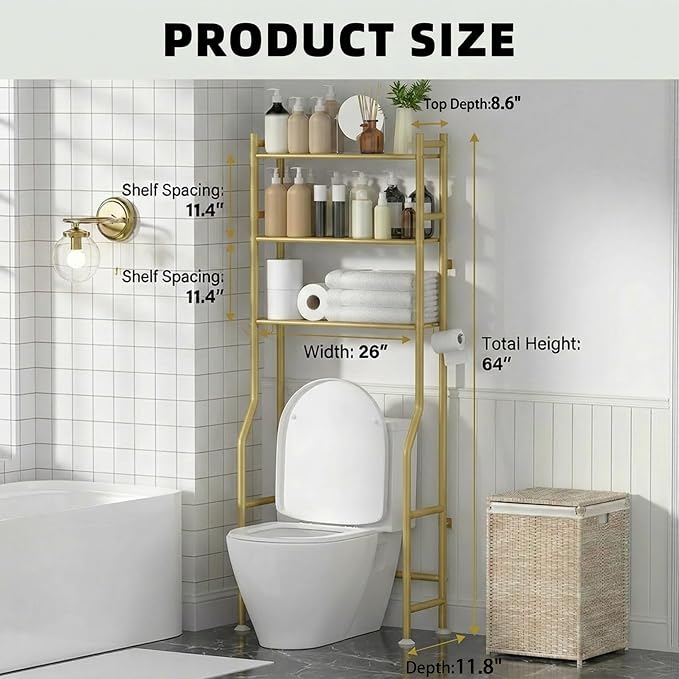 GloTika 3-Tier Over Toilet Storage - 150lb Total Capacity Metal Bathroom - Image 2