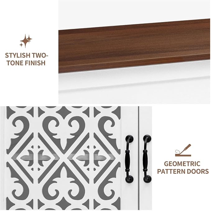 59″ White Bohemia 4 Heart Shaped Carved Doors, 2 Drawers and 2 Adjustable - Image 4