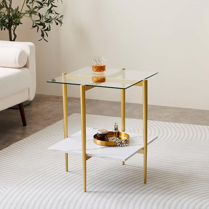 LumFurn Square Glass End Table, Mid-Century Modern Design Sofa Table, - Image 3