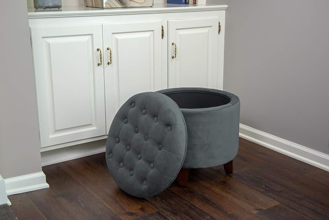 Homepop Home Decor | Upholstered Round Velvet Tufted Foot Rest Ottoman | Ottoman - Image 11