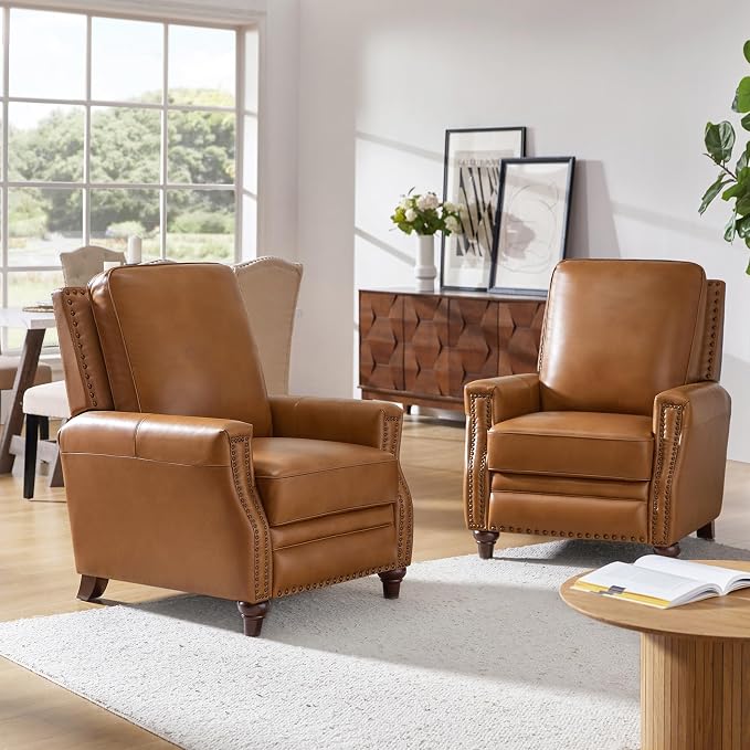 HULALA HOME Genuine Leather Manual Recliner Chair - Image 8