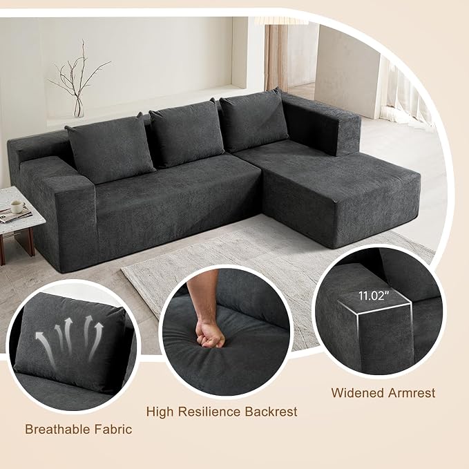 ANONER 103" Modular Sectional Sofa, L-Shaped Boneless Sectional Couch, Modern - Image 6