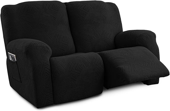 Recliner Loveseat Covers, 4-Piece Stretch Geometric Strokes Jacquard Reclining by Unknown
