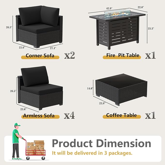 LOUVIXA 8 Piece Outdoor Patio Furniture Set, Outdoor Sectional Sofa - Image 2