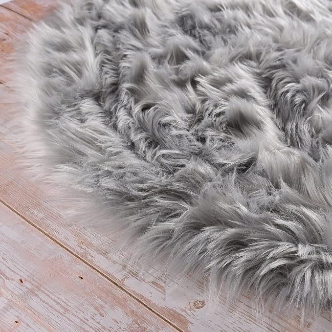 ORINOVA Silver Grey Plush Faux Sheepskin Fur Area Rugs - Image 8