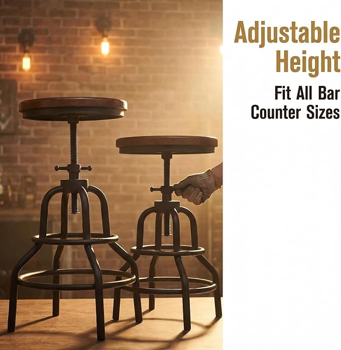Industrial Vintage Counter Stool, Kitchen Counter Height Adjustable Swivel Chair - Image 7