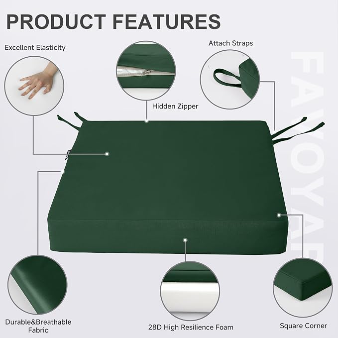 Favoyard Patio Chair Cushions 18.5 x 16 x 3 Inch Waterproof Outdoor Seat - Image 6